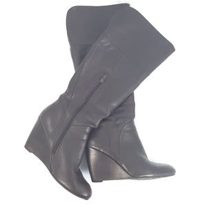 Nine West Leather Wedge Pull Up Boots 6